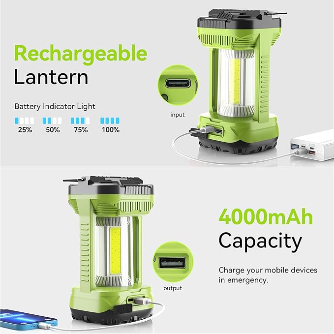 AlpsWolf Camping Lantern Rechargeable, 1000LM 4 Light Modes Camping Light 4000mAh Rechargeable