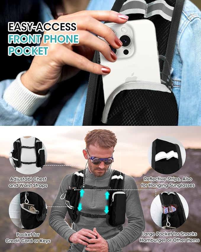 Small Hiking Backpack with Front Phone Holder, Packable Back pack with Chest and Waist Strap
