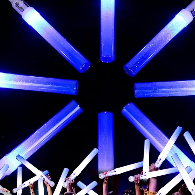Reusable LED Glow Sticks(6 Pack), Blue Steady LED Flashing Bright Glow Light sticks, Equipped with