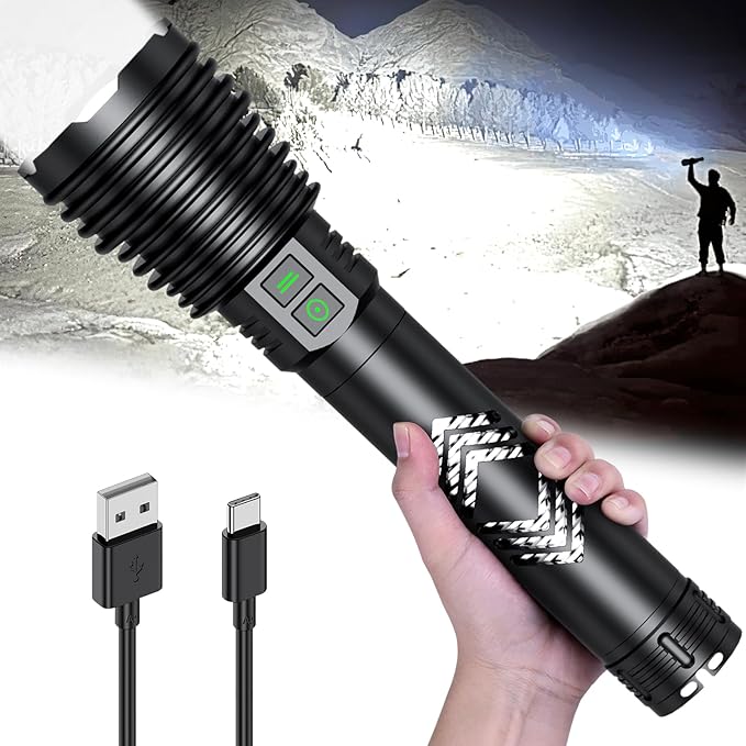 Rechargeable Flashlights 6000.000 High Lumens, Super Bright LED Flashlight with Long Handle, Large