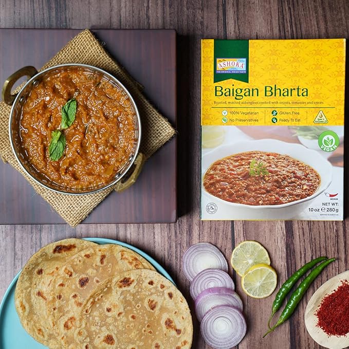 Ashoka All-Natural Entrees 1932, Vegan Mashed Aubergines, Kosher Certified, Microwave Ready Meals