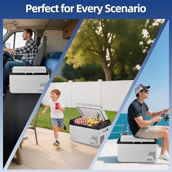 12V Car Refrigerator, 22QT Portable Freezer Compressor Cooler with Reversible Door, 100–240V AC /