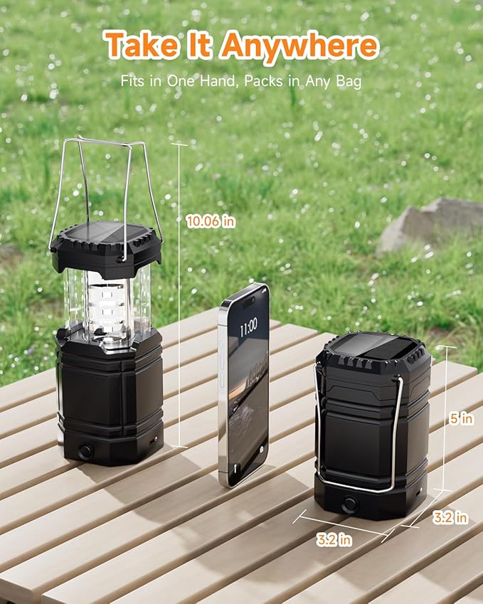 Solar Camping Lantern 4 Pack, Rechargeable LED Lantern with Flashlight, USB-C & Solar Powered