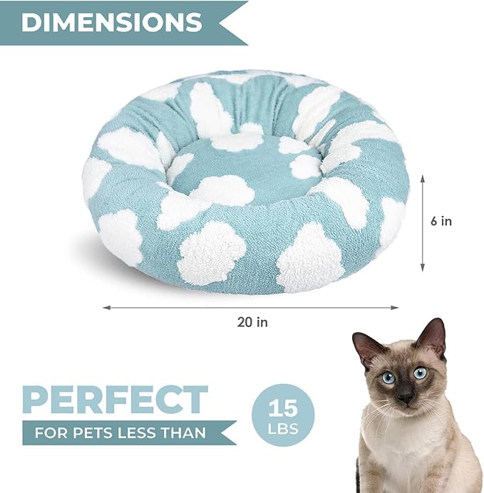 Whiskers & Friends Cat Bed, Cat Beds for Indoor Cats Washable, Orthopedic Soft Fluffy Round Calming