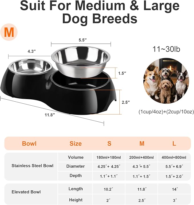Double Dog Bowls Set ??Non-Slip Pet Food & Water Dishes with Resin Stand, Includes Small (1 Cup) &