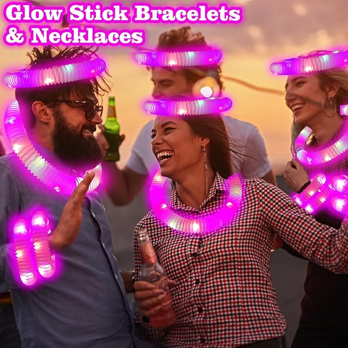 12 PCS Pink Glow Sticks Party Favors for Kids,LED Light up Pop Tubes for Toddlers,Neon Necklaces