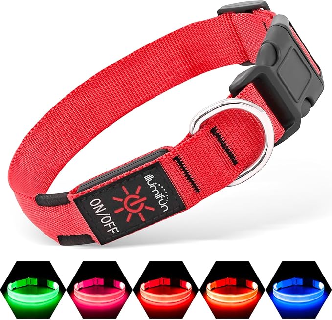 Illumifun Light Up Collar for Dogs, Rechargeable LED Dog Collar, Adjustable Safety Pet Collar
