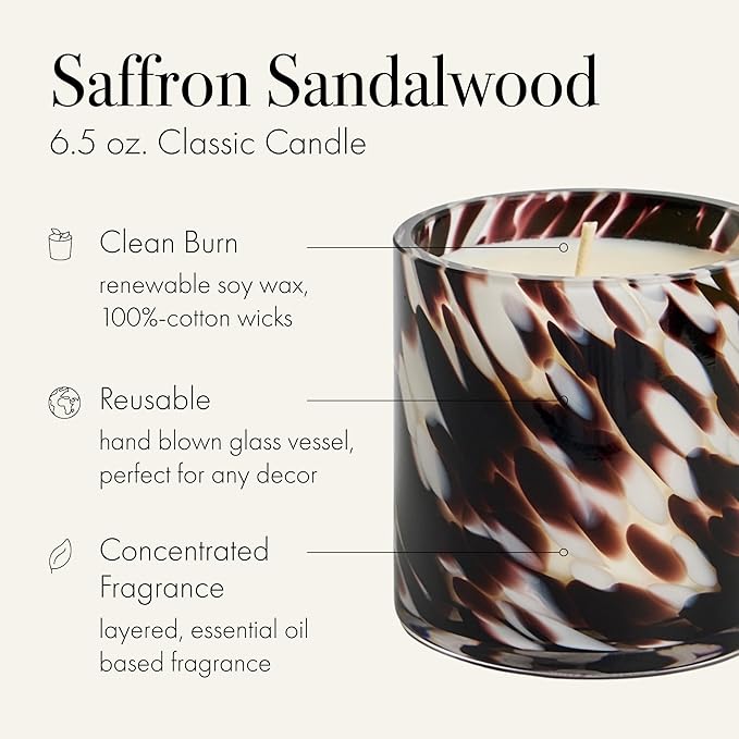 LAFCO New York Classic Fall Candle, Saffron Sandalwood - 6.5 oz - 50-Hour Burn Time - Reusable