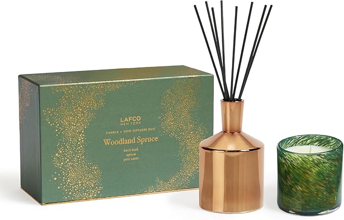 LAFCO New York Woodland Spruce Classic Candle & Diffuser Set - Reusable Glass Vessels - Made in The