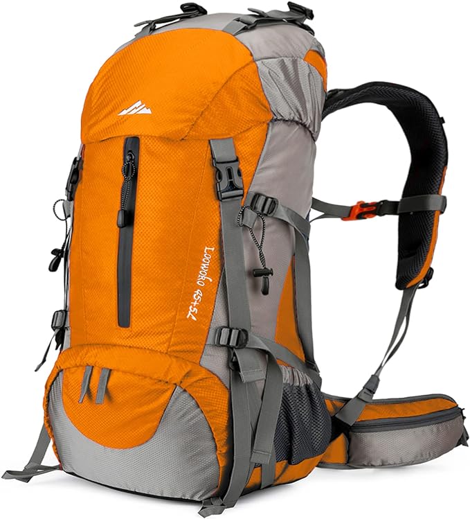 Loowoko 50L Hiking Backpack, Waterproof Camping Essentials Bag with Rain Cover, 45+5 Liter