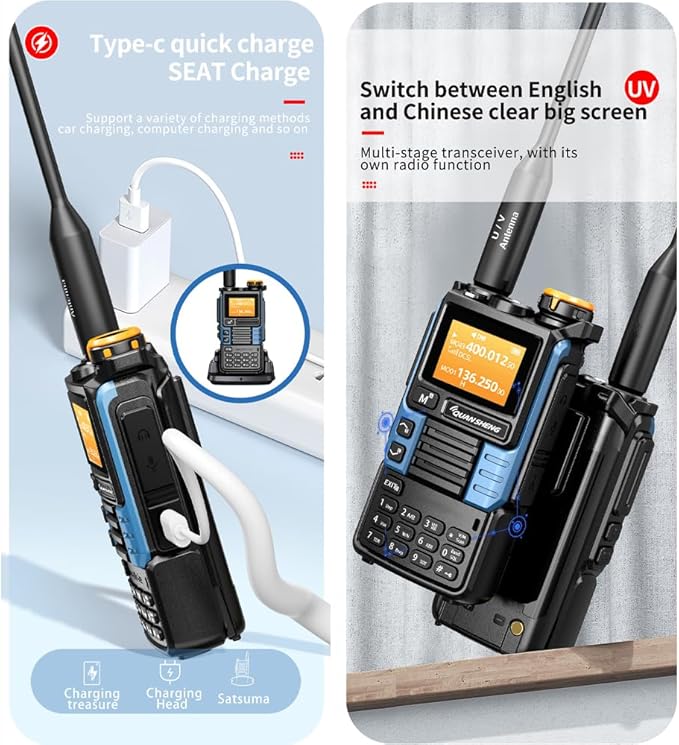 UVK5(99) AM/FM/DTMF Walkie-Talkie 200CH 20-1000MHZ Walkie-Talkie NOAA Weather Forecast with Flash