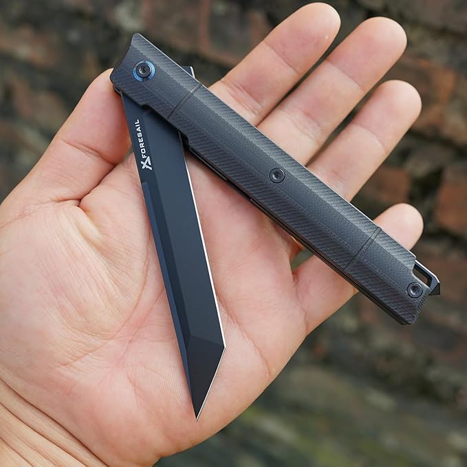 Flipper Pocket Folding Knife,DC53 Steel Blade and G10 Handle. With pocket clip and glass