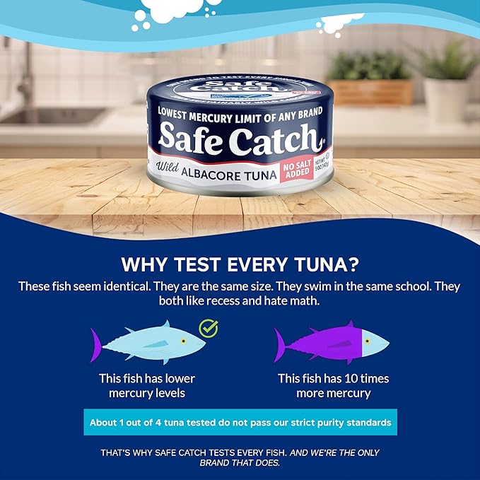 Safe Catch Canned Lowest Mercury Limit Albacore Tuna Fish No Salt Added, Wild Caught, Gluten-Free