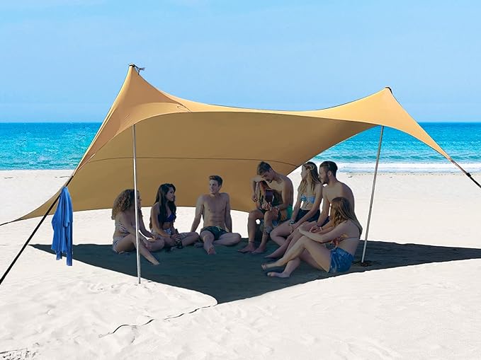 10×10ft UPF50+ Beach Tent Sun Shelter, Windproof Stable Outdoor Pop Up Beach Shade Canopy for