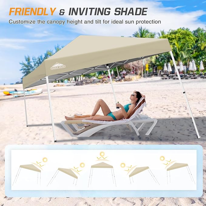 EAGLE PEAK 10x10 Slant Leg Pop-up Canopy Tent Easy One Person Setup Instant Outdoor Beach Canopy