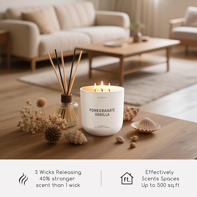 Pomegranate Vanilla Scented Candle for Home, 14.1oz 80H Long Lasting Aromatherapy Candles for