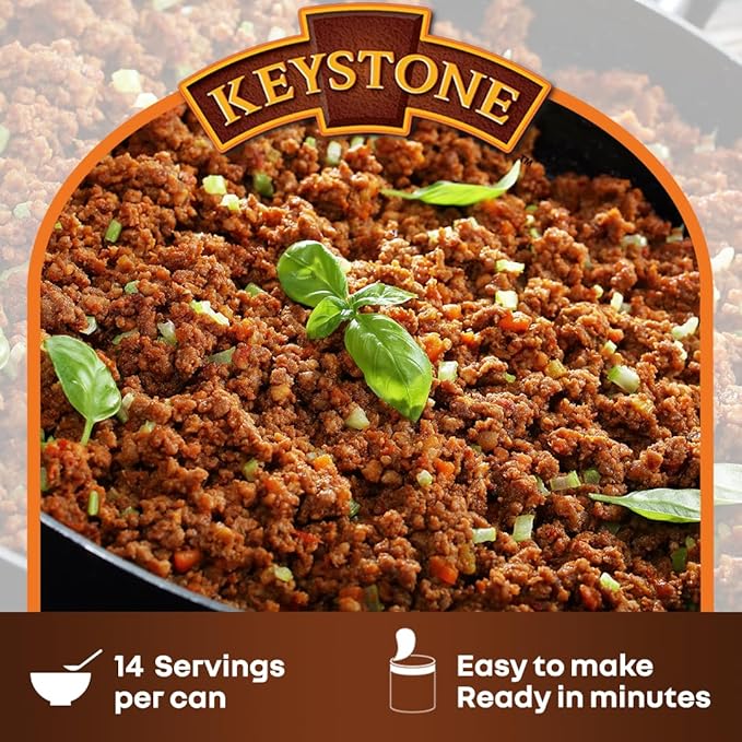 Keystone Meats All Natural Heat and Serve Ground Beef 28 oz – Fully Cooked Canned Meat – Ready to