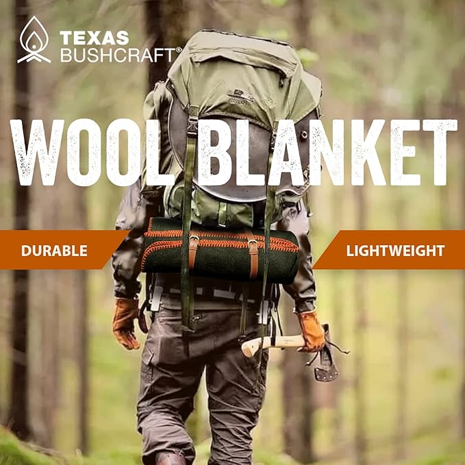 Texas Bushcraft Merino Wool Blanket for Camping Hiking and Backpacking – Water Fire Resistant Camp