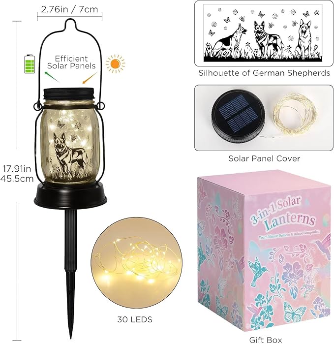 German Shepherd Gifts for Women/Men, German Shepherd Solar Lanterns Dog Mom Birthday, Dog Lovers