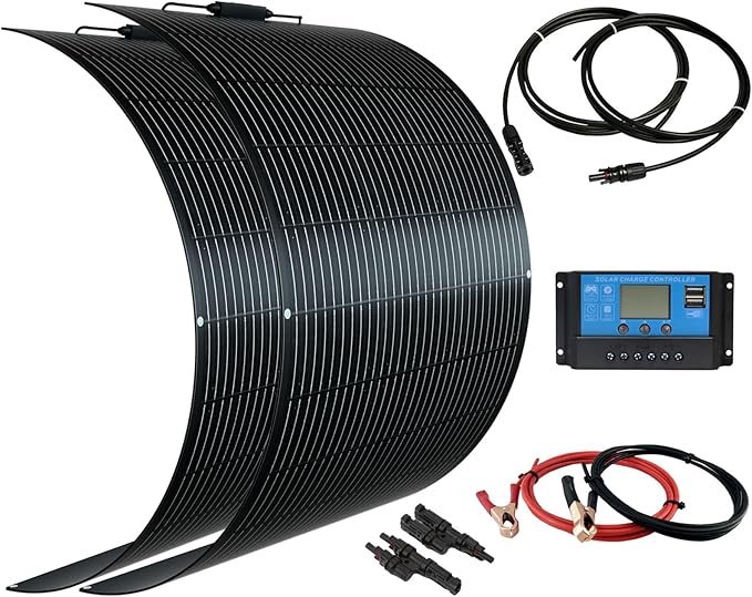 Flexible Solar Panel kit 200W 12V,2PCS 100W Monocrystalline Module,20A Charge Controller,Extension