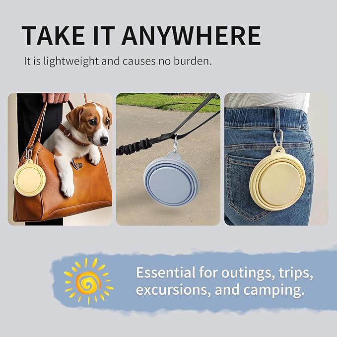 Collapsible Dog Bowls 2-Pack, Portable Travel Dog Bowl with Carabiner, Food-Grade Silicone Pet Bowl