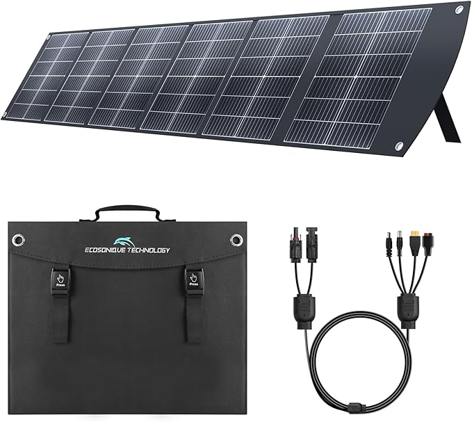 Ecosonique 200W Portable Solar Panel for Power Stations, Foldable & Lightweight with Kickstand