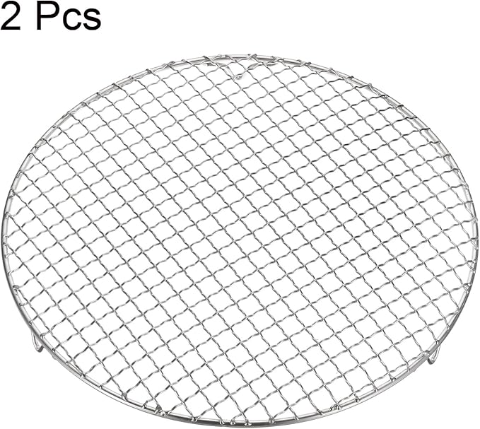 HARFINGTON 2pcs Round Cooking Rack 12-inch 201 Stainless Steel Cross Wire Barbecue Grill Net with