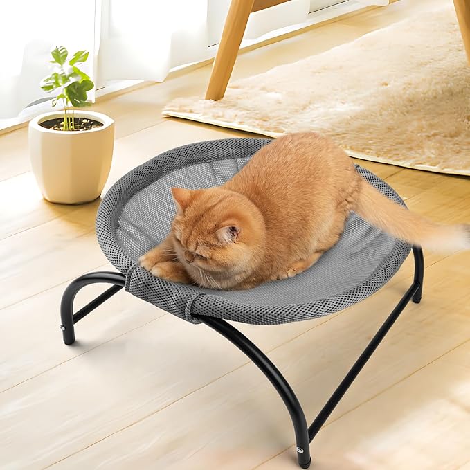 Raised Cat Hammock Bed, Standing Cat Cot with Washable Mesh, Pet Bed for for Kittens, 17.1 x 17 x