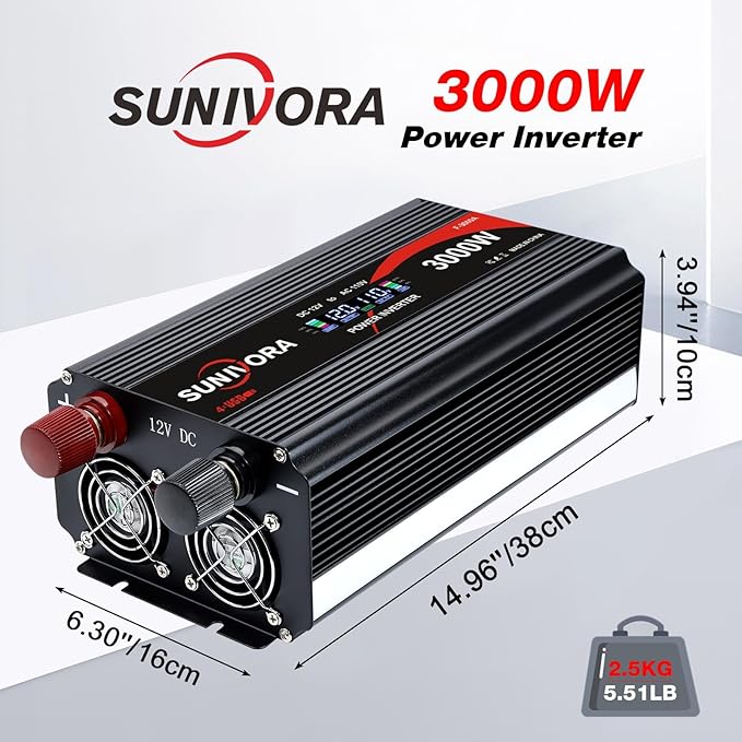 3000 Watt Inverter with LCD & Remote Control 12V DC to 110V/120V AC 60HZ Power Converter