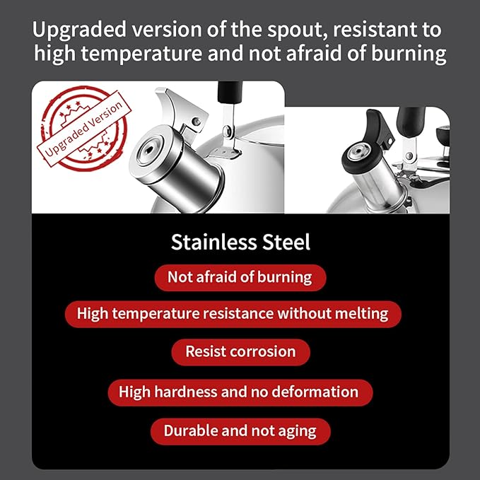 304 Stainless Steel Whistling Tea Kettle 2.1 Quart/2L, Suitable to Boiling Water & Tea on Induction