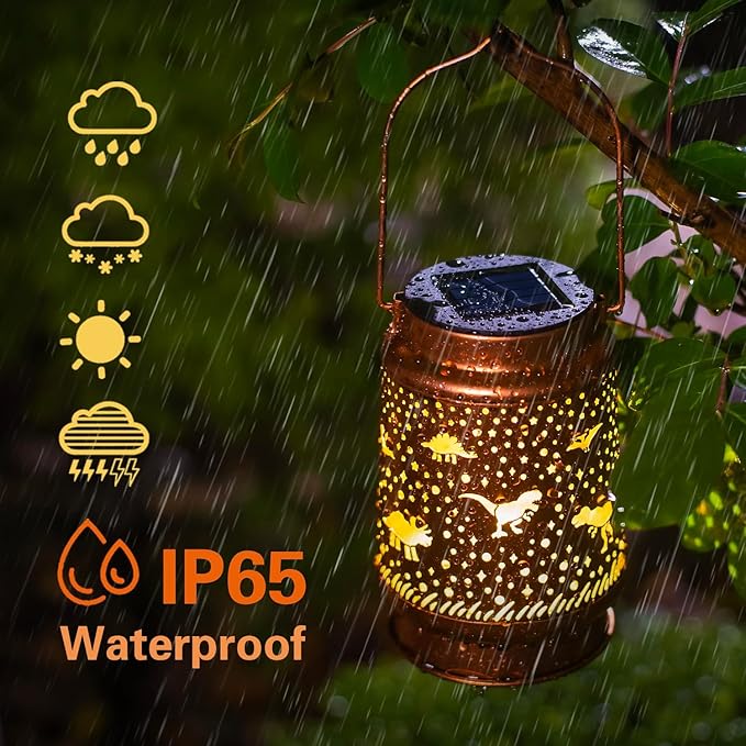 Dinosaur Solar Lanterns Outdoor Waterproof Hanging Solar Lights Dinosaur Gifts for Women Men Metal