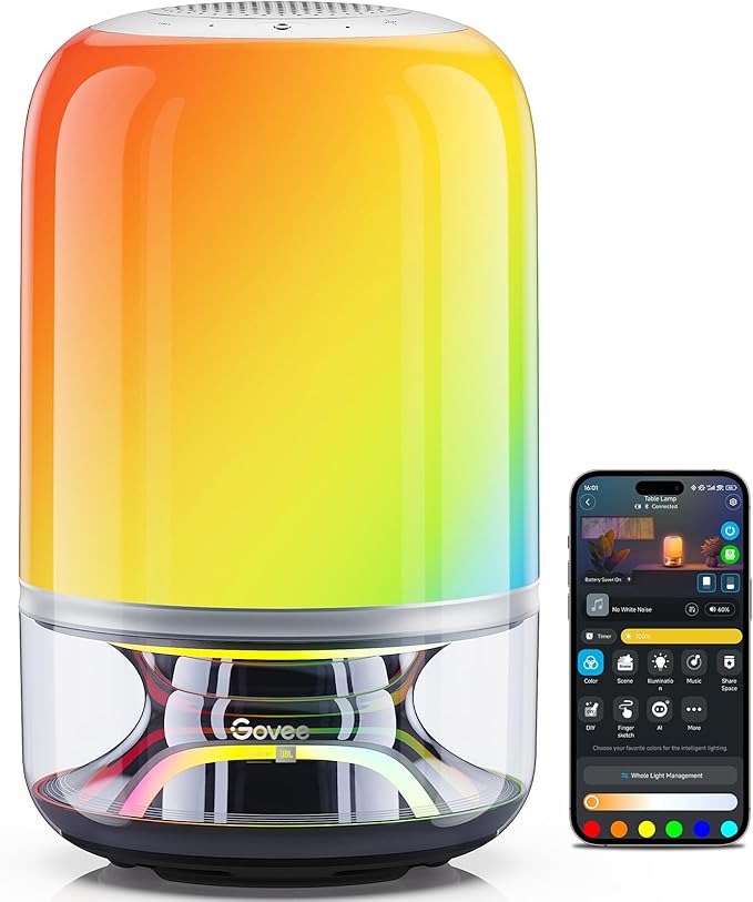 Govee Table Lamp 2 Pro x Sound by JBL, Smart Cordless Table Lamp with Speaker, Music-Light Sync, 16