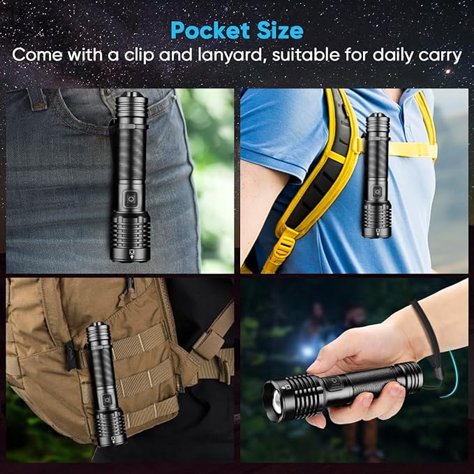 NAKCNM Rechargeable Flashlight High Lumens 2000, 5 Modes Small Powerful Super Bright Flashlights