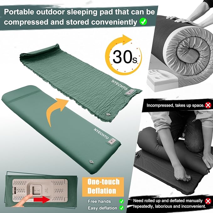 Self Inflating Sleeping Pad with Electric Pump, 3.14" Ultra-Thick Memory Foam Sleeping Mats for