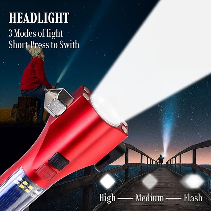 Car Flashlights for Emergencies, Window Breaker Seatbelt Cutter Multifunction Solar Flashlights