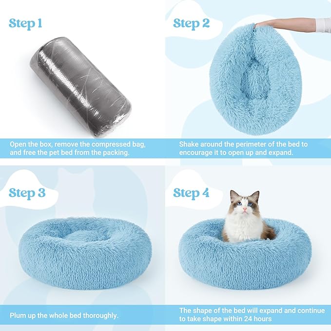 rabbitgoo Cat Beds for Indoor Cats, 20 inches Cat Bed Machine Washable, Fluffy Round Pet Bed