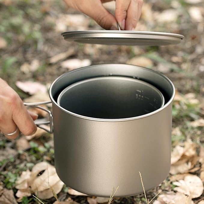 Titanium Pot 900ml & 1100ml & 1600ml Lightweight Camping Cookware for Outdoor Hiking Backpacking