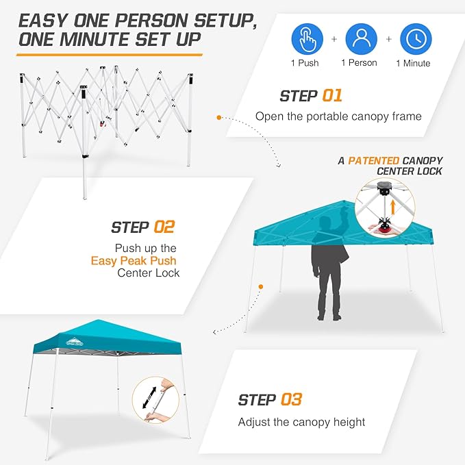 EAGLE PEAK 10x10 Slant Leg Pop-up Canopy Tent Easy One Person Setup Instant Outdoor Beach Canopy