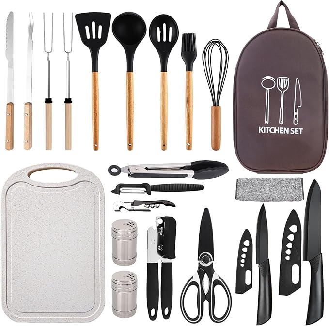 Silicone Camping Cooking Set Car Camping Essentials Cooking Kitchen Set, RV Camping Cookware Must