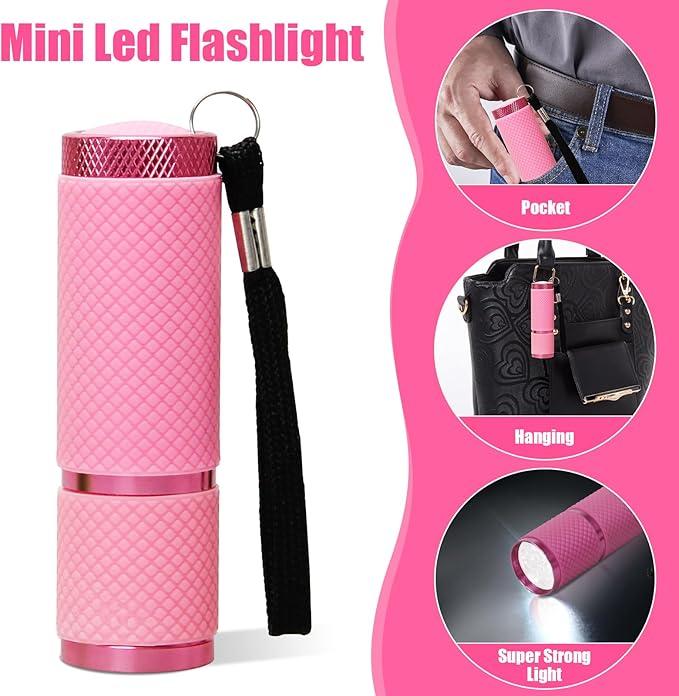 AHIER 9 LED Glow in Dark Flashlights, Rubber Coated Small Flashlights with Straps, Portable Handy