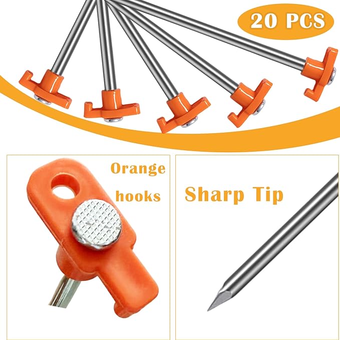 20 Pack Tent Stakes - 9.75 Inch Galvanized Non-Rust Ground Stakes Heavy Duty Canopy Anchors Metal