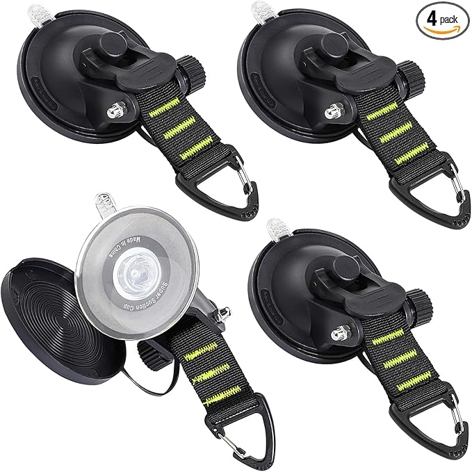CONBOLA Suction Cups Hooks Heavy Duty Outdoor Car Camping Essentials 4 Pieces Upgraded Tie Down