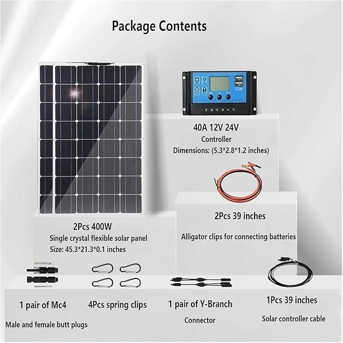 800 Watt Flexible Solar Panel,Portable Monocrystalline Solar Panel 2X400 Watt,Waterproof IP67 for