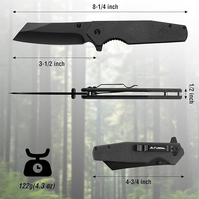FLISSA Pocket Knife, 3.5" Folding Stonewash Blade Tactical Knife, Micarta Handle, for Outdoor