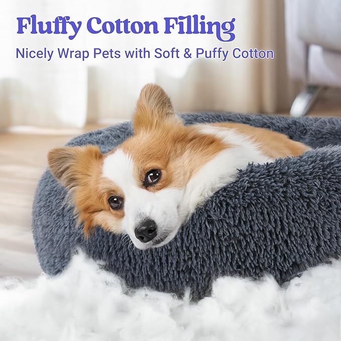 rabbitgoo Calming Dog Bed for Small Medium, 30 inches Pet Bed Machine Washable, Non-Slip Round