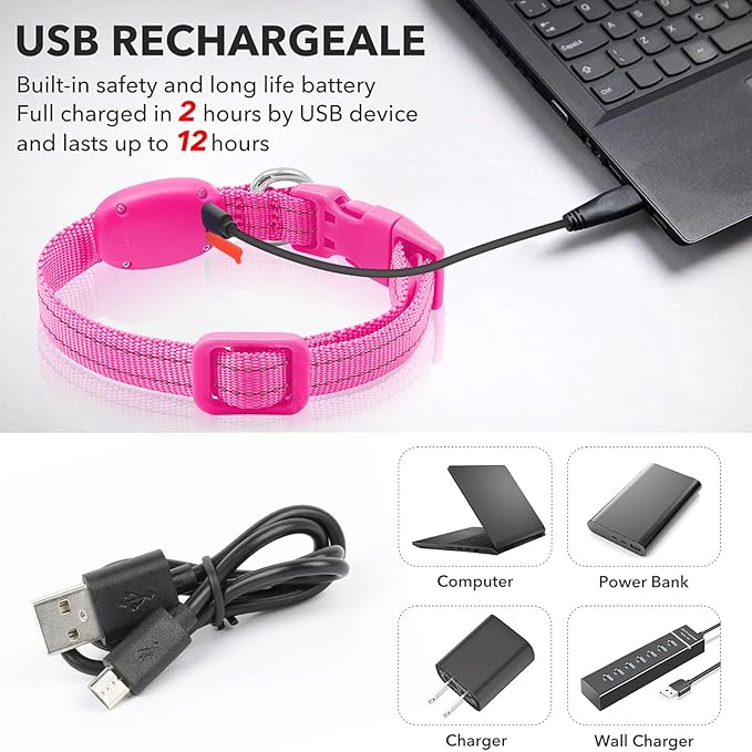 Illumifun LED Cat Collar, USB Rechargeable Light Up Dog Collar, Adjustable Safety Collar Light for