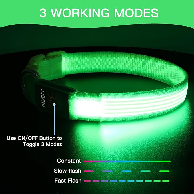 YFbrite Light up Dog Collar, USB Rechargeable LED Puppy Collar Super Bright Adjustable Glowing Dog