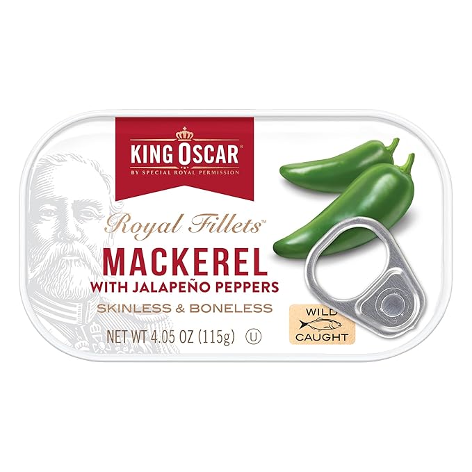 King Oscar Skinless & Boneless Mackerel Variety Pack, 4.05 Ounce Cans (Pack of 6), Skinless & Boneless, Wild Caught Canned Mackerel