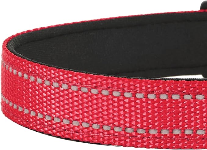 Reflective Dog Collar, Adjustable Soft Neoprene Padded Nylon Pet Collars with Buckle for Extra