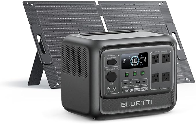 BLUETTI Elite 100 V2 Solar Generator with 100W Solar Panel (Ships Separately), 1024Wh Portable